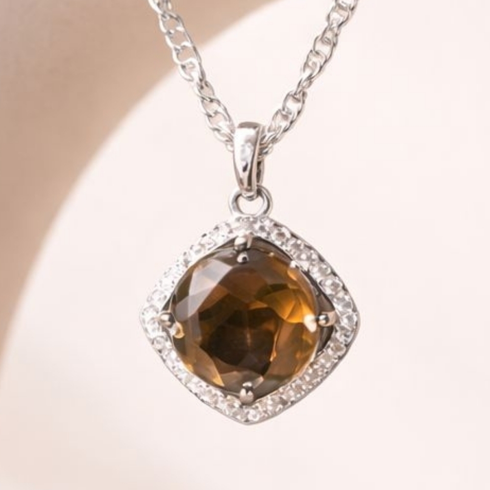 Elegant Silver and Smokey Quartz Pendant Necklace